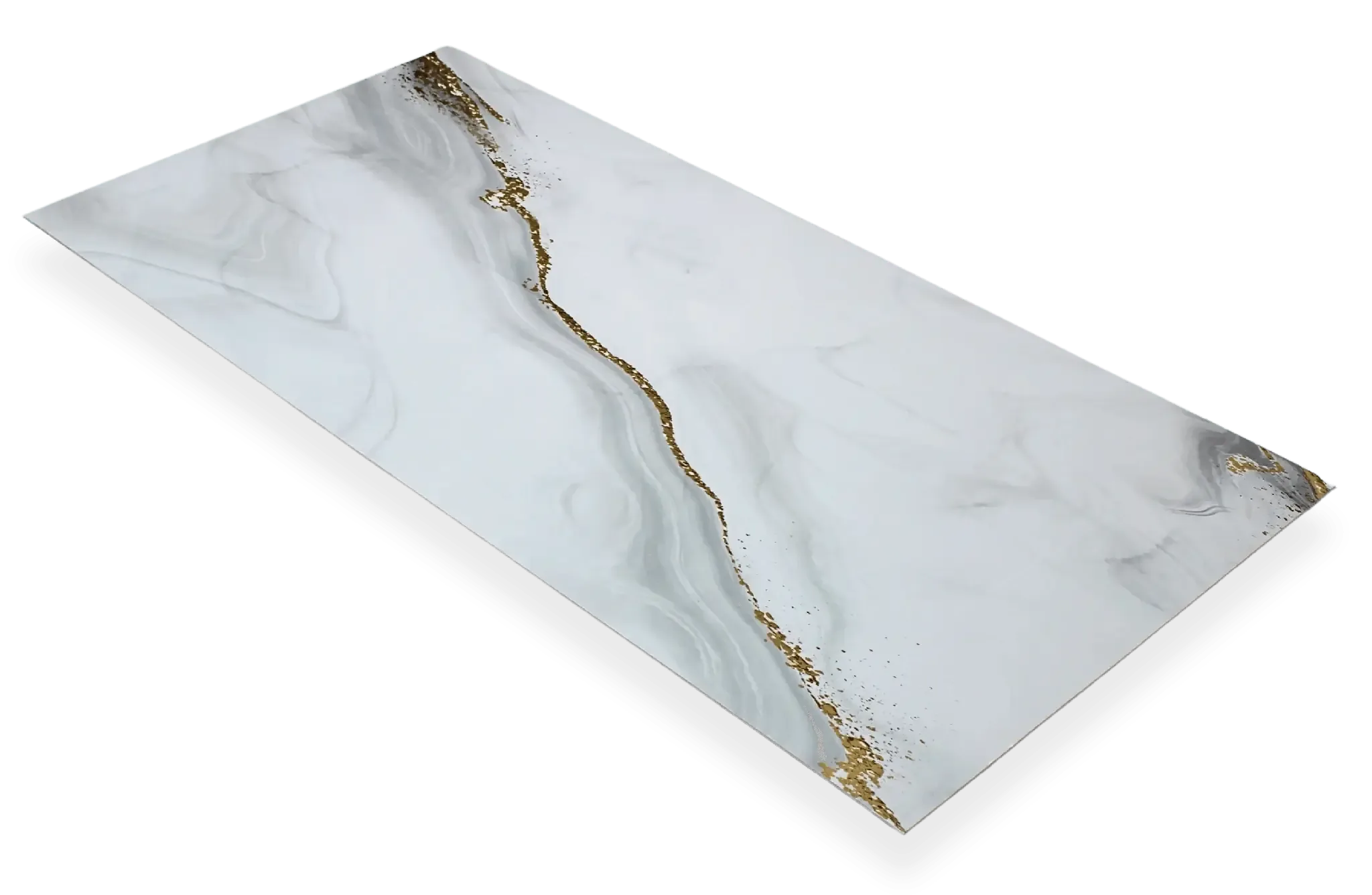 لوح رخامي PVC/SPC عالي اللمعان مقاوم للماء باللون الأبيض الذهبي – 280x122 سم