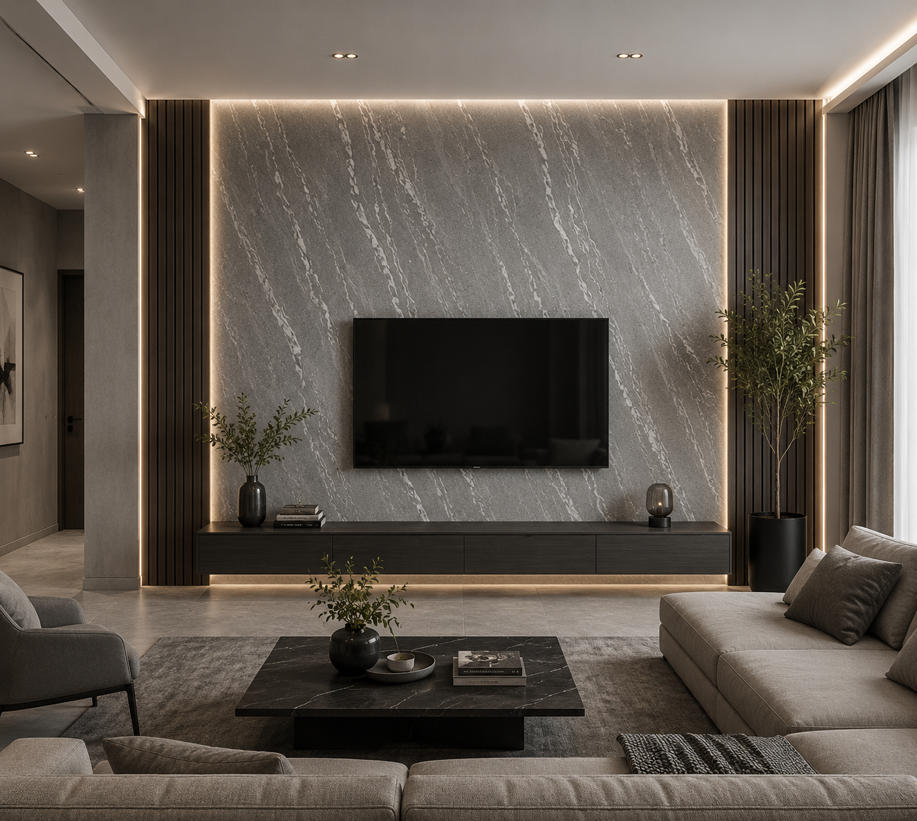 لوحة بمظهر رخامي | SPC دارك نايت جرانيت | 3D | 280x120 سم