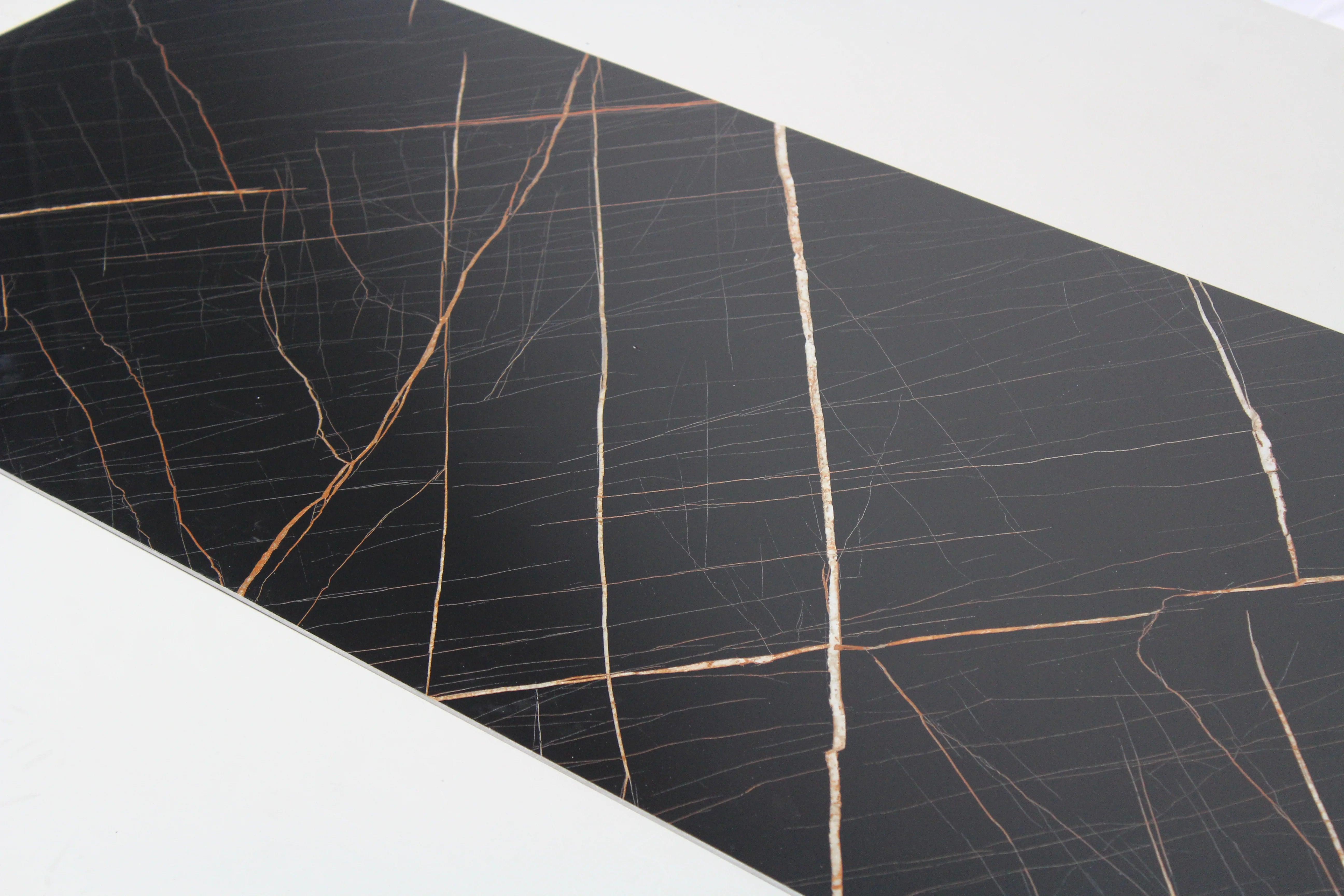 PVC Marmer Plaat - Waterbestendig Wandpaneel - Hoogglans Brons en Zwart 280x120cm
