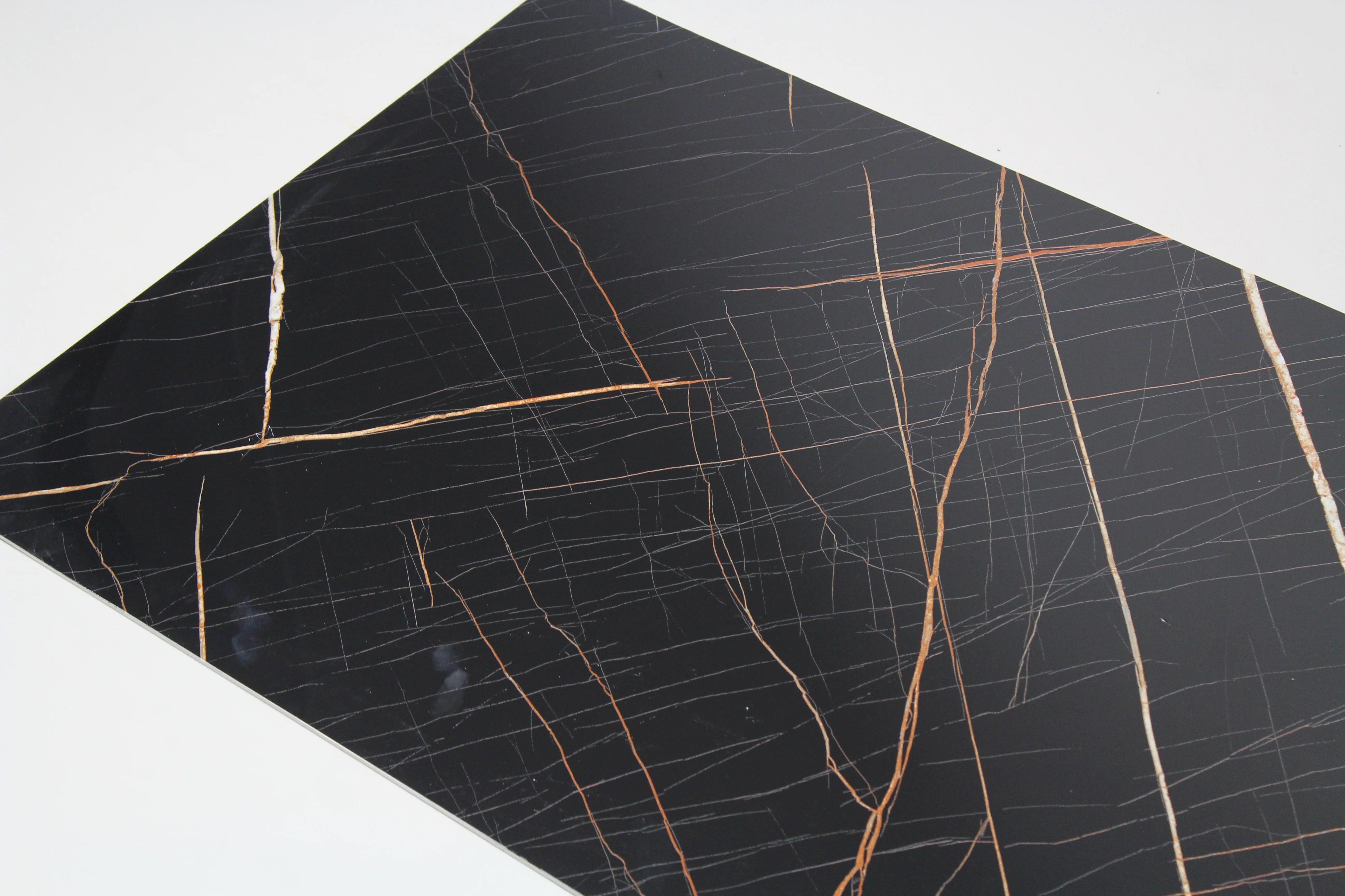PVC Marmer Plaat - Waterbestendig Wandpaneel - Hoogglans Brons en Zwart 280x120cm