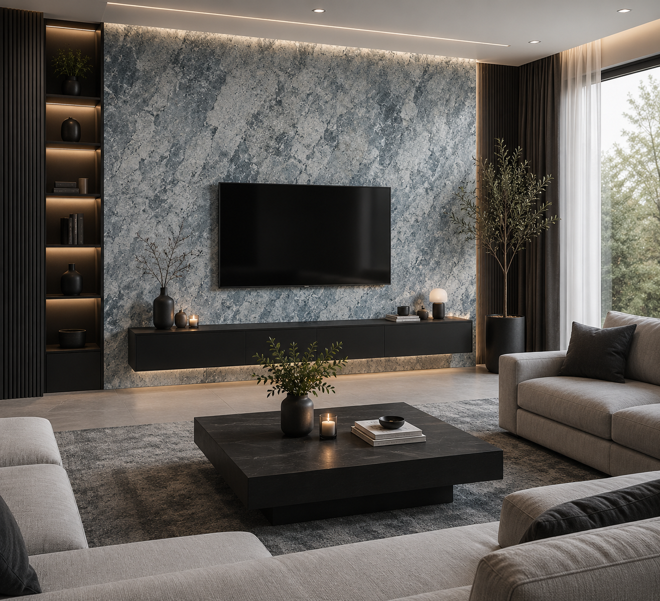 لوحة بمظهر رخامي | جرانيت SPC بلو لاجون | 3D | 280x120 سم