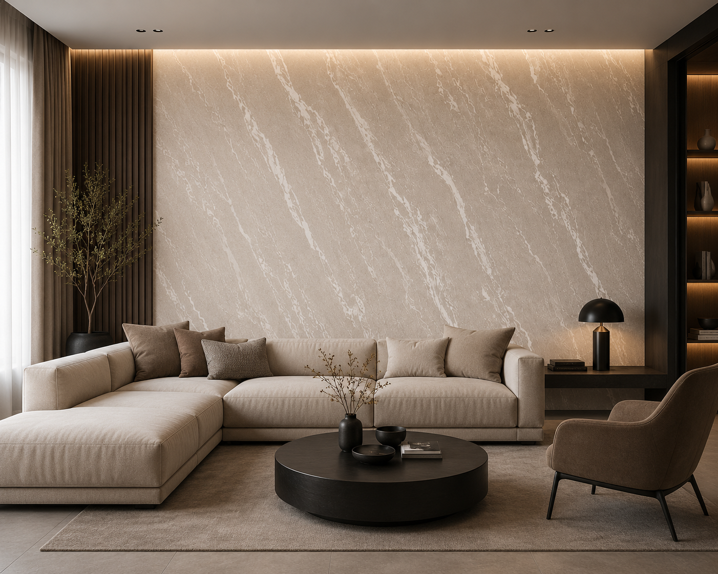 لوحة بمظهر رخامي | SPC بيج كالكتا | 3D | 280x120 سم